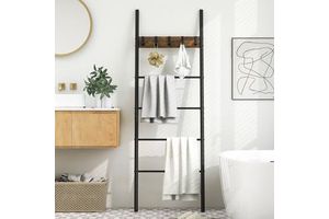 Wall Storage Decorative Blanket Holder with 5 Removable Hooks for Organizing Your Space