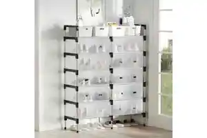 2 Row 7-Layer Large Capacity Dustproof Shoe Rack Stand 40-50 Pairs Shoes And Boots Metal Shoe Organizer For Entryway,Bedroom