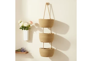Basket with 3 Layers of Woven Storage Bags - Hanging Storage Basket for Household Kitchen - Basket for Storing Items