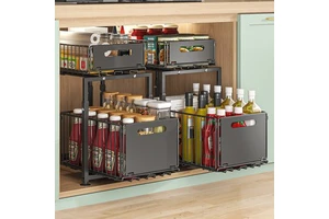 Amz Hot Metal Double Sliding Pull Out Folding Floor Type Cabinet Organizer Under Sink Spice Rack Organizer