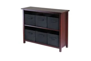 Verona 2-Section Wall Storage Shelf with 6 Foldable Black Fabric Baskets