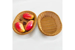 Oval Plastic Storage Basket Custom Size Hand Woven Rattan PP for Kitchen Organization for Vegetable and Fruits