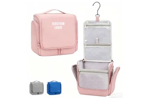 Custom Logo Hanging Cosmetic Organizer Large Capacity Nylon Storage Bag Foldable Travel Cosmetics Toiletries Kits