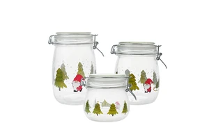 Eco-Friendly Christmas Pattern Glass Kitchen Storage Jars with Airtight Clamp Lid 400ml Capacity for Party Snacks and Candies