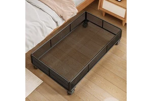 Under Bed Storage Box Rectangle Metal Mesh With Wheels Multi Purpose Organization For Bedroom Sofa TV Cabinet Shelves