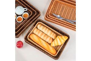 PP Japanese-style Hand-woven Supermarket Fruit Vegetable Bread Storage Basket Rectangular Tray