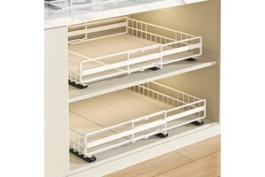 2Pack Pull Out Cabinet Drawer Expandable Slide Out Bowls Organizers Shelf Multifunctional Dish and Spice Storage Rack
