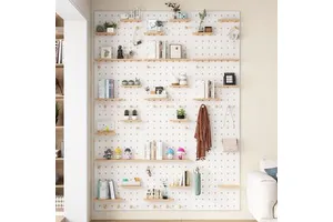 YZP Wood Panel Pegboard Modular Hanging Storage Organizer Coat Rack Shelf Wooden Floating Shelves for Wall