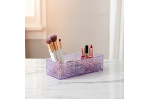 Modern Plastic Space Saving Durable Three Compartment Multifunctional Cosmetic Storage Box for Vanity Table Organization