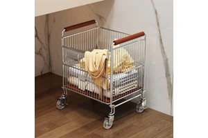 Movable Rectangular 1-Tier Dirty Laundry Basket Washbasin Sock Storage Wheeled Trolley Under-Cabinet Storage Rack