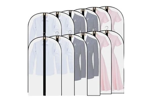10 Pack Plastic Foldable Clear Garment Bags Dustproof Clothing Organizer Covers with Zipper for Wardrobe & Travel