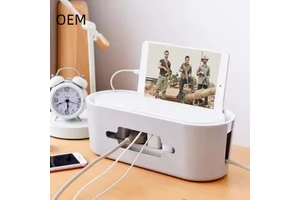 Custom Large Eco-Friendly Glossy Plastic Storage Wires Keeper Holder Cable Management Multifunction Office Desk Storage Box