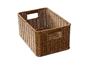 Woven Plastic Storage Basket Desktop Toy And Snack Organizer Faux Rattan Storage Bin In Japanese Style