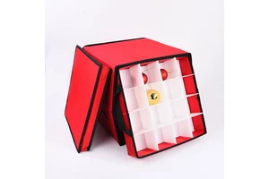 64 Compartments 3Inch Cube Non-Woven Christmas Ornament Storage Containers Tear-Proof Removable Trays Red Storage Boxes Bins