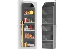 Christmas Over Door Wrapping Paper Organizer Storage with 5 Removable Drawers & 2 Pockets for Gift Wrap Rolls Wrap Storage