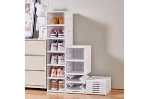 Plastic Shoe Organizer Stackable Foldable Shoe Boxes for Closet Clear and Space-Saving Sneaker Containers No Assembly Required