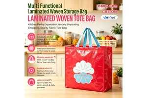 Multi Functional Laminated Woven Storage Bag Kitchen Pantry Organization Grocery Shopping Sturdy Fabric Tote Bag