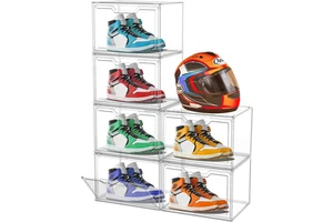 HoFong Wholesale Large Crystal Acrylic Shoe Organizer Drawer Hard Plastic Display Case for Home Office Storage Shoe Display Box