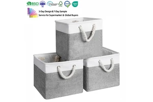 Multifunctional Big Capacity Line Laundry Cube Storage Baskets Bins Foldable Tweed Storage Cube Bin Set With Handles
