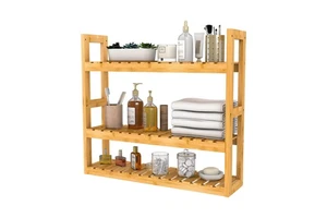 Adjustable Modern Multifunction Wall Mounted Storage Rack Waterproof Towel Rack Bamboo 3 Tier Bathroom & Living Room Spice Shelf