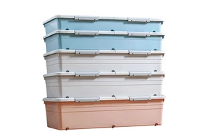 Large Rolling Under Bed Storage Bin Sliding Double Door Bedroom Underbed Plastic Container With Lid Wheels Open From Both Sides