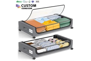 Factory Metal Frame Under Bed Storage clear Lids With Wheels Storage Containers for Bedroom Rolling Clothes Shoe Storage Bins