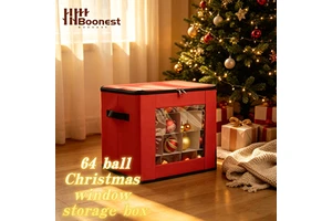 Wholesale 64-Clear Window Christmas Ornament Storage Box, Zippered Fabric Organizer with Dividers OEM Custom Logo Available