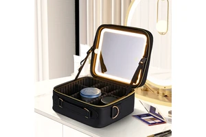 Multiple Uses Portable Adjustable 3 Colors Light Waterproof Travel Makeup Bag With Led Mirror