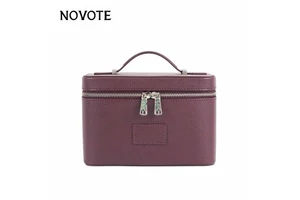 NOVOTE Genuine Leather Cosmetics Organizer Double Zippers Portable High End Travel Makeup Bag Easy Clean
