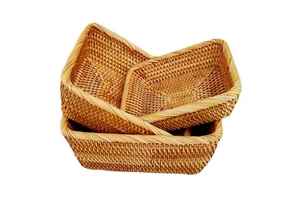 Natural Rattan Hand-Woven Eco-Friendly Multifunction Rectangle Elegant High Precision Lightweight Storage Basket for Fruit Food