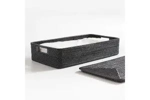 Black Rectangular Rattan Box: Perfect for Storage, Rustic Eco-friendly Under Bed Storage Box for Home Hotel