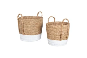 Nordic style seaweed wicker basket handwoven storage bin boho natural wicker organizer for living room shelves and laundry