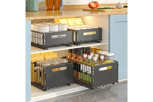 Kitchen Accessories Sliding Pantry Drawer Organizer Free Punch Foldable Cabinet Pull Out Storage Rack