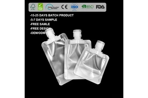 Custom Printed Plastic Bag Portable Cosmetic Storage Travel Pouch Body Wash Shampoo Lotions Spout Pouch with Flip-top Nozzle