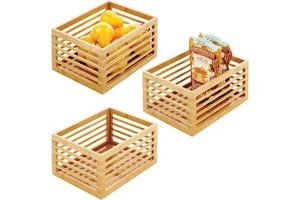 Bamboo Slotted Cabinet Shelf Storage Organizer Bin for Home Organization