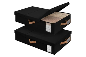 Underbed Storage Containers with Handles Label Holder Closet Organizer Lids Foldable Linen+Cardboard Clothes Storage Bins