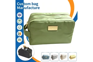 Portable Travel Cosmetic Organizer Bag Custom Logo Nylon Double Zipper Waterproof Antibacterial Makeup Pouch Wrist Handle Large