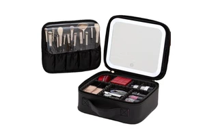 Stocked Custom PU Leather Makeup Bag LED Light up Mirror Traveling Make up case Bathroom Organizer Bag Makeup Tools Organizer