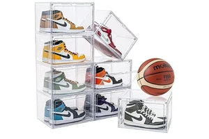 Large Clear Shoe Box Plastic Stackable Side Open Containers Storage Organizer with Magnetic Door for Display Sneakers