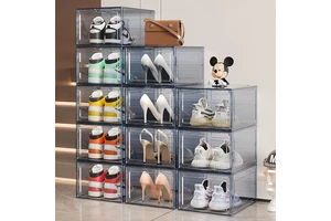 Rmier Wholesale Large Clear Shoe Boxes Organizer Stronger Shoe Box with Magnetic Door Stackable Bins