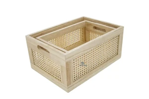 Wholesale Home Desktop Wholesale Rustic Handwoven Wood and Rattan Storage Basket Made in Vietnam