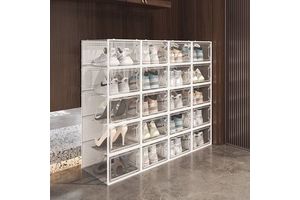 Large Size 9 Clear Plastic Stackable Shoe Storage Box Organizer for Closet Foldable Shoe Rack Sneaker Container Bin Holder