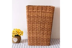 Large Capacity PP Woven Storage Basket with Lid Home Plastic Rattan Woven Clothing Basket PE Material