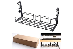Metal Under Desk Cable Management No-Drill Basket Metal Wire Cable Tray Plug Cable Wire Storage Station Hanging Rack
