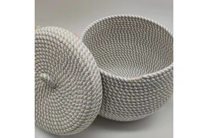 Cotton Rope Storage Basket with Lid Natural Color Durable Woven Storage Box