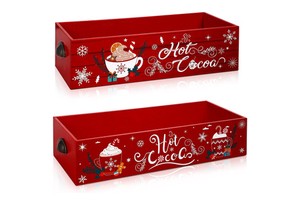 Vintage Open Wood Storage Box Cute Xmas Colorful Organizer Bins for Coffee Hot Cocoa Holiday Supplies Christmas Decorative Items