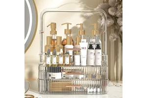 Desktop Cosmetic Storage Box, Dust-proof Drawer Style Vanity Storage Rack with Handle