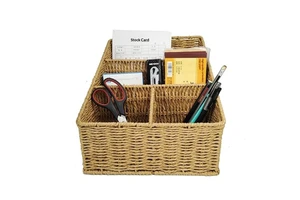 Paper Rope Woven Rectangular Three-Four Compartment Storage Basket Simple Style Desktop Remote Control Office Storage Dressing