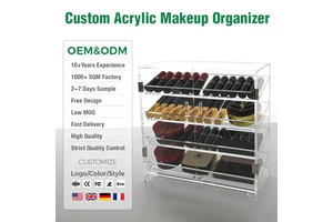 Factory Custom 4 Tiers Transparent Clear Cosmetics Storage Box Acrylic Makeup Organizer for Dressing Table Shop Store Home