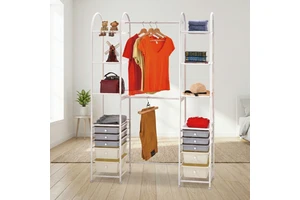 Modern Freestanding Coat Rack With 5 Shelves And Drawers Space Saving Metal Storage Unit For Bedroom Home Furniture